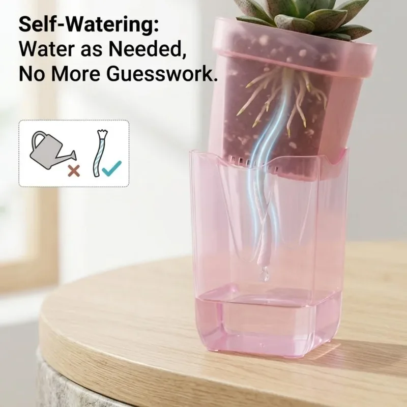 Transparent Pink Self Watering - Self Watering Planter ulasan dan harga